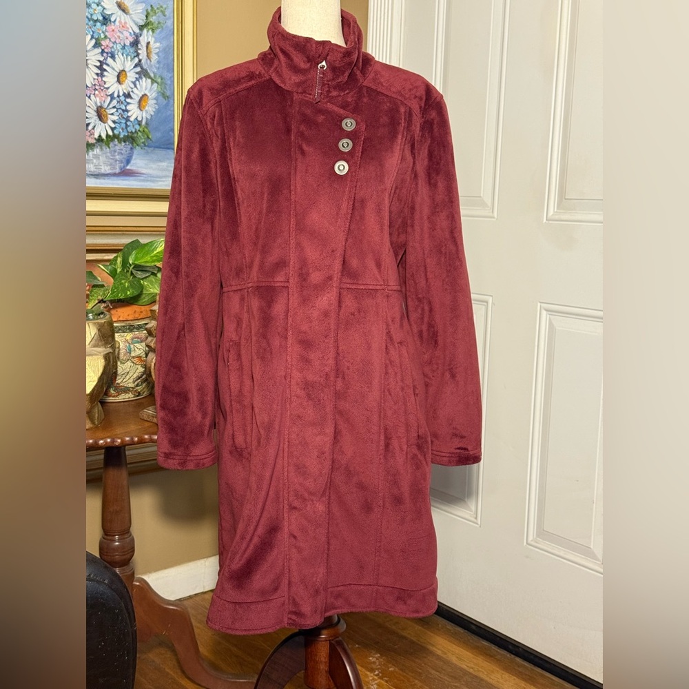 Athleta Burgundy Faux Shearling Funnel Neck Coat XL Deep Berry Teddy Jacket